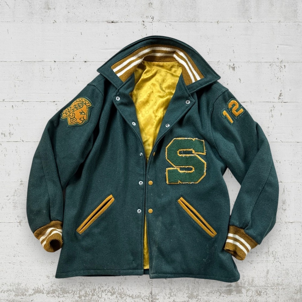 Vintage 70s Sequoyah H.S. (Georgia) Letterman Jacket Green L/XL